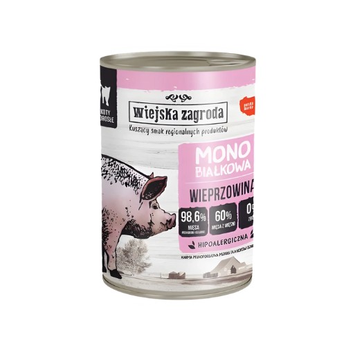Wiejska Zagroda Monobiałkowa Wieprzowina 400g mokra karma dla kota