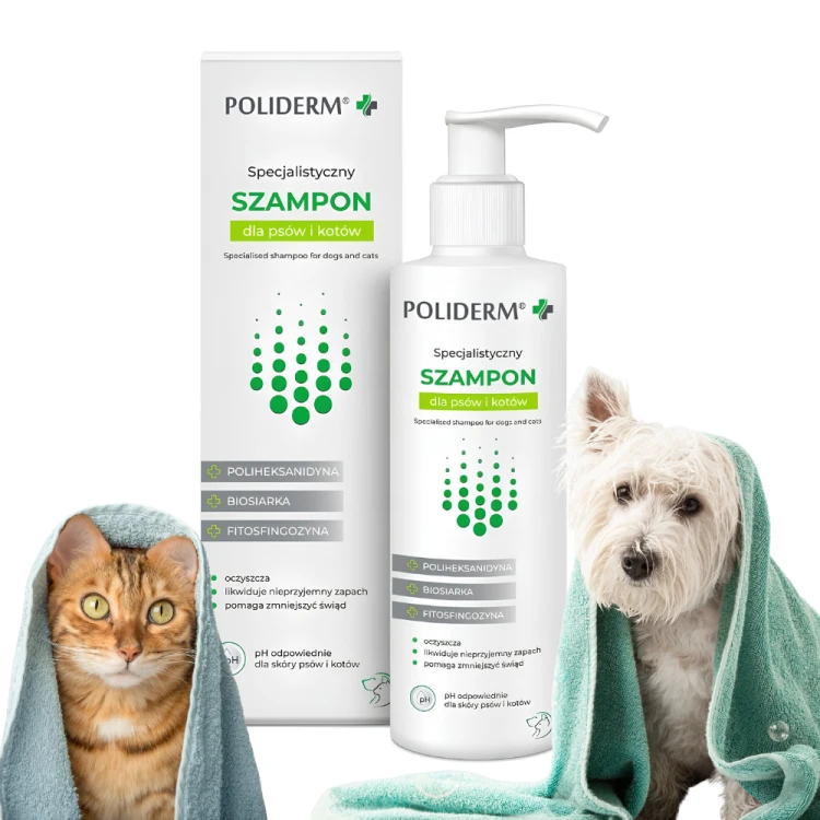 Poliderm Szampon dermatologiczny 250ml dla psa i kota - łupież, grzybica