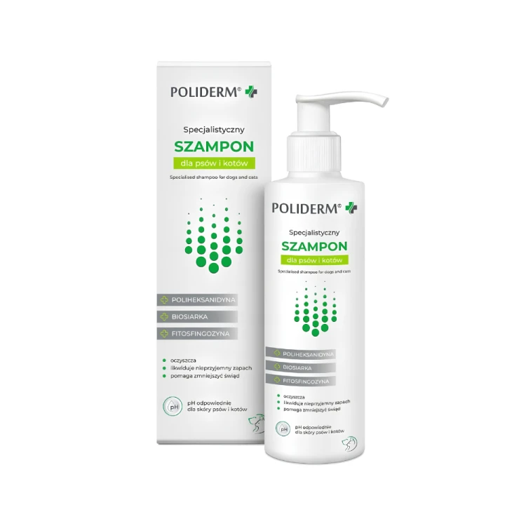 Poliderm Szampon dermatologiczny 250ml dla psa i kota - łupież, grzybica