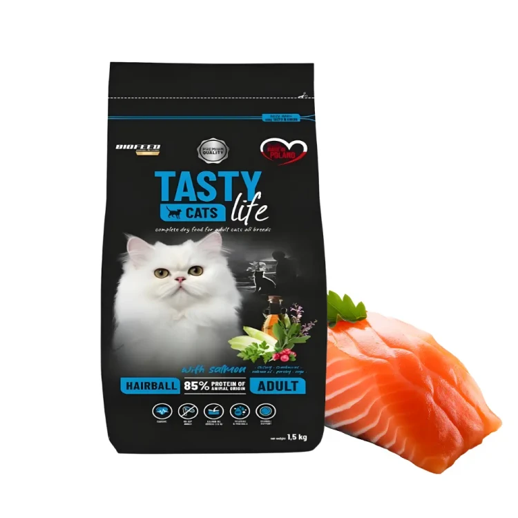 BioFeed Tasty Cats Life Hairball Łosoś 1,5 kg Karma odkłaczająca dla kota z rybą