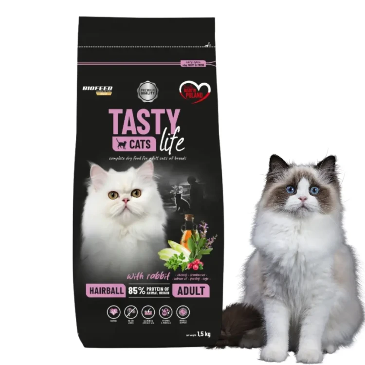 BioFeed Tasty Cats Life Hairball Królik 1,5 kg Karma odkłaczająca dla kota