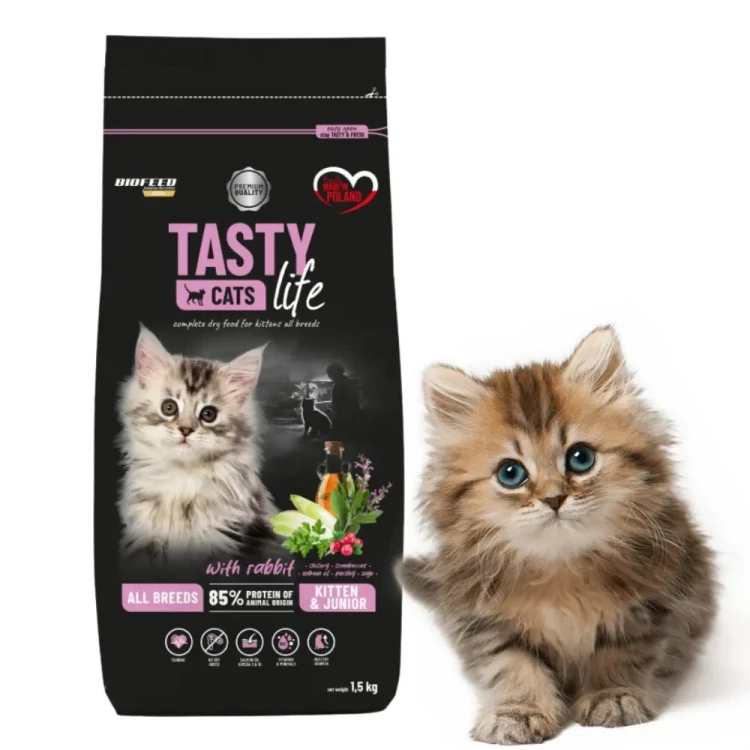 BioFeed Tasty Cats Life Kitten z królikiem 1,5 kg Najlepszy start dla Twojego kotka
