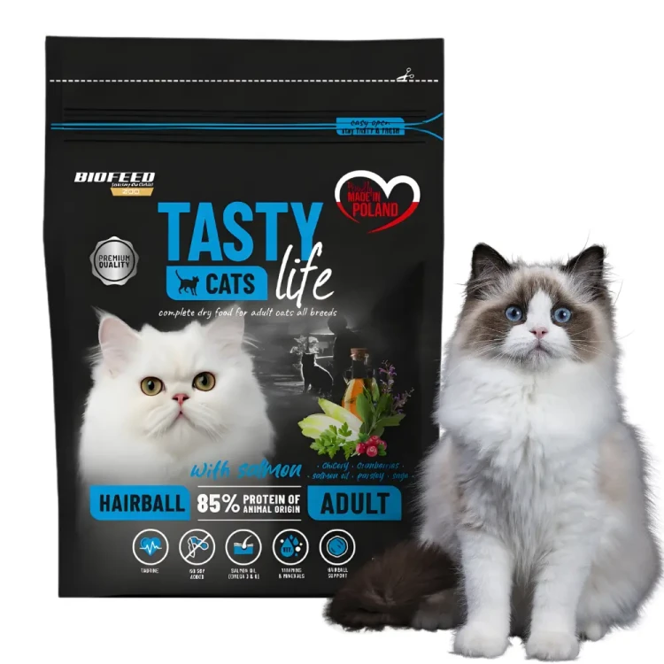 TASTY CATS LIFE Hairball 600g Sucha Karma  dla odkłaczająca z Łososiem