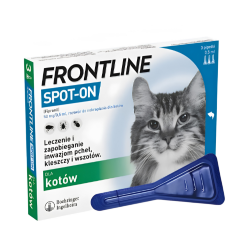 Frontline Spot-On dla kota 3 pipety Profesjonalna tarcza na kleszcze i pchły