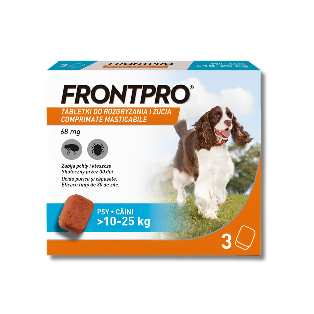 Frontpro 68mg 3 szt. Tabletki na pchły i kleszcze dla psa 10-25kg L