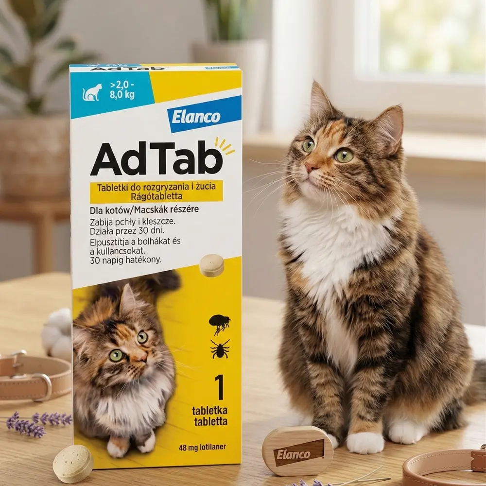 AdTab Cat 12mg 1 tab. – smaczna waniliowa tabletka na kleszcze dla kota