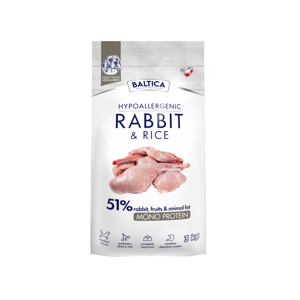 Królik z ryżem dla ras średnich karma 3kg - Baltica Nutraceutic