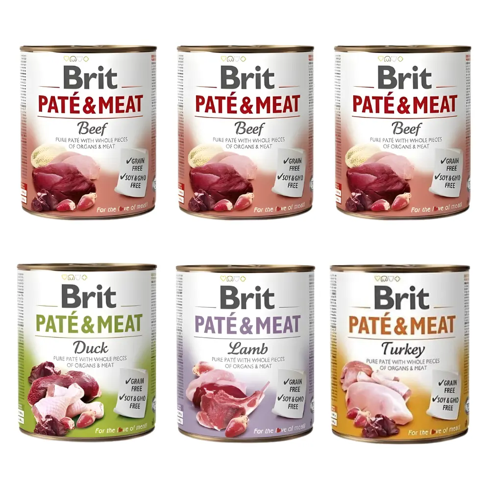 Zestaw 6 puszek Brit Pate & Meat o różnych smakach dla psa