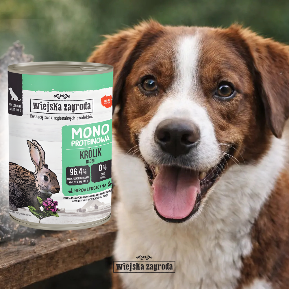 Wiejska zagroda mokra karma dla psa z krolikiem