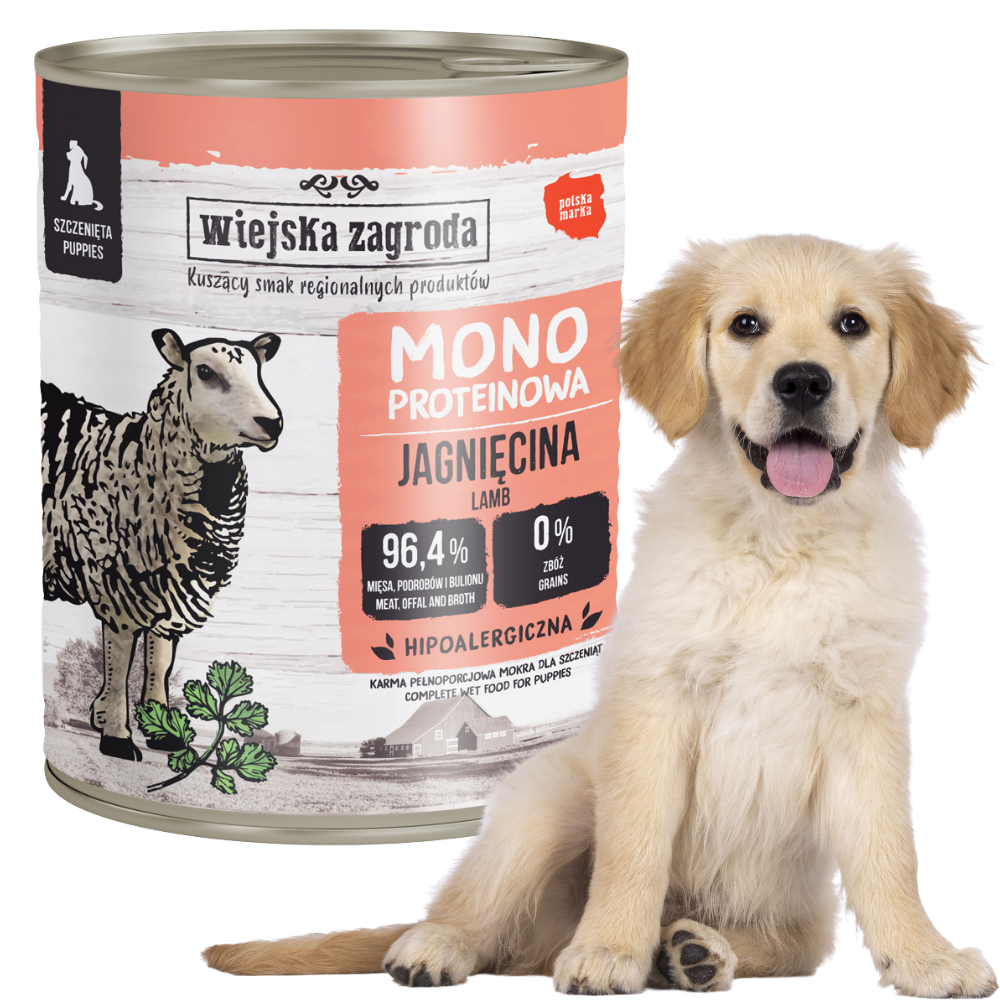 Wiejska Zagroda Jagnięcina 800g – Monoproteinowa mokra karma dla szczeniąt